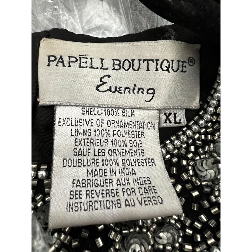 Vintage 90s Papell Boutique Evening Beaded Silk Top Womens XL Black Silver Spark - Picture 4 of 13